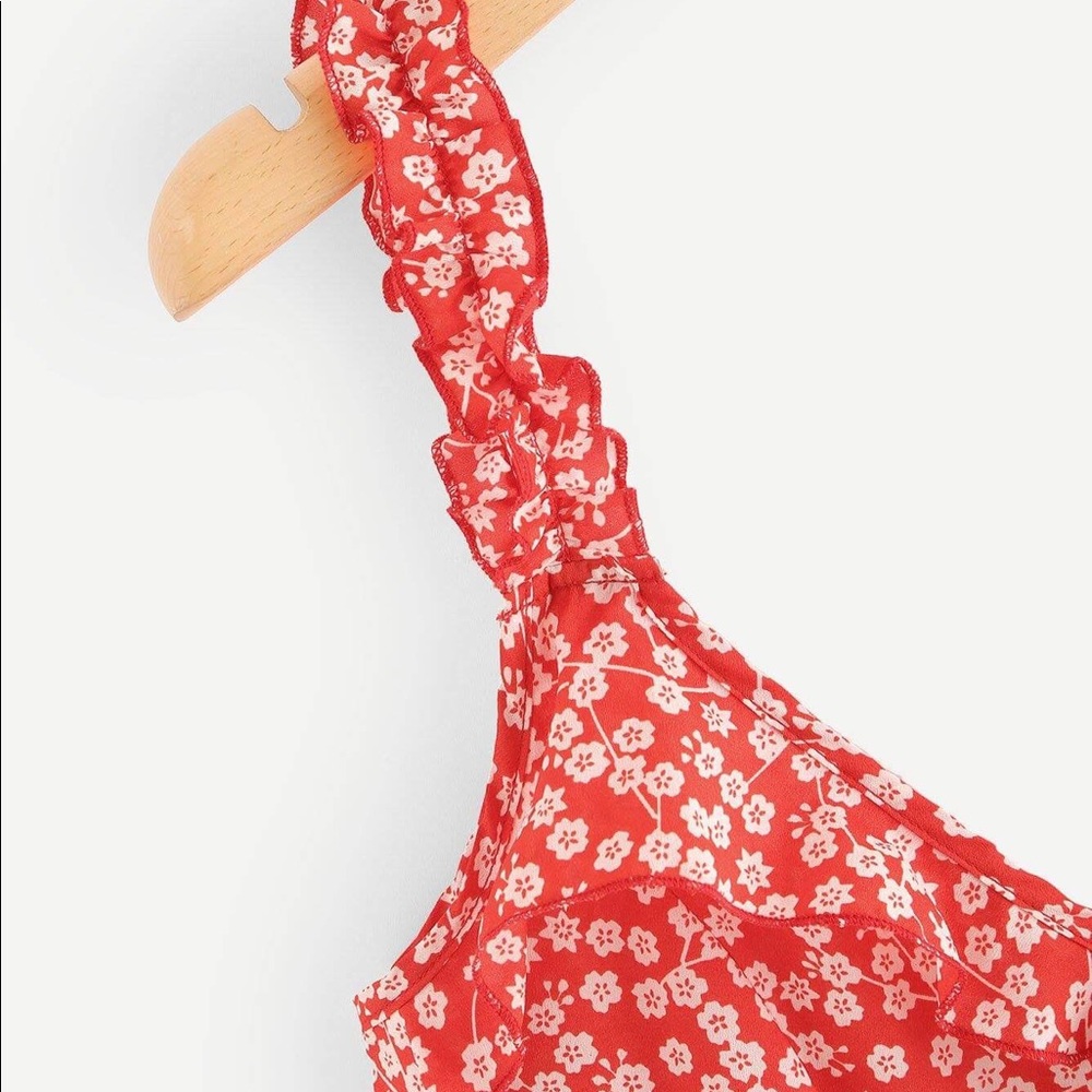 Calico Print Ruffle Trim Cocktail Dress - Picture 4 of 7